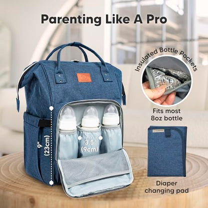 KeaBabies Baby Diaper Bag Backpack - Large Baby Bag for Boys, Girls, Waterproof Multi Function Travel Diaper Backpack with Changing Pad, Durable Travel Essentials for Moms and Dads (Navy Blue) - color: Navy Blue