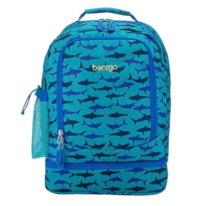 Bentgo Kids 2-in-1 Backpack & Insulated Lunch Bag - Durable 16” Backpack & Lunch Container in Unique Prints for School & Travel - Water Resistant, Padded & Large Compartments (Shark) - color: Shark