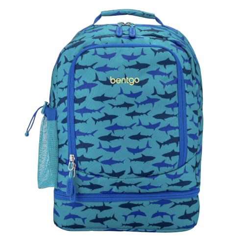 Bentgo Kids 2-in-1 Backpack & Insulated Lunch Bag - Durable 16” Backpack & Lunch Container in Unique Prints for School & Travel - Water Resistant, Padded & Large Compartments (Shark) - color: Shark