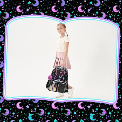 HTgroce Backpacks for Girls School Bag Kids Black Bookbag for Elementary Students Kids Backpack with Lunch Box and Pencil Case - color: Black, style: E