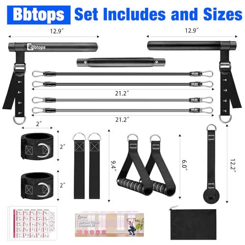 Bbtops Pilates Bar Kit with Resistance Bands,Pilates Bar with Stackable Bands Workout Equipment for Legs,Hip,Waist and Arm,Exercise Fitness Equipment for Women & Men Home Gym Yoga Pilates - color: Matte Black