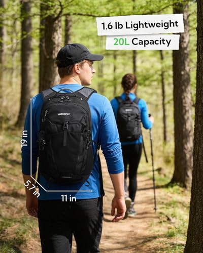 WATERFLY Small Lightweight Hiking Backpack: 20L Outdoor Daypack with Phone Pocket, Hydration Compatible, Breathable Backpanel, Multi-Compartment for Camping Trekking Travel Women Men - color: Black