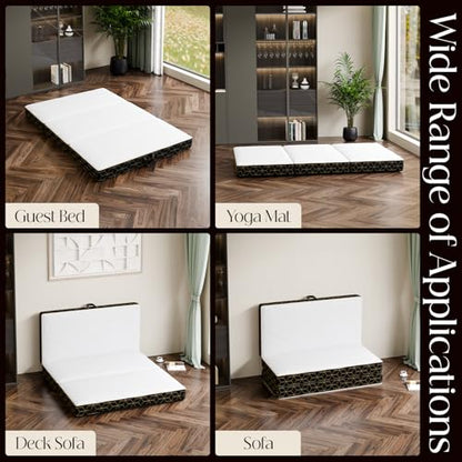 GEMBED Tri-Fold Memory Foam Mattress Twin - 4 Inch Portable Folding Sofa Bed with Handle & Washable Cover, Floor Sofa Bed with Non-Slip Base, Space-Saving for Room, Travel, Guest Bed, RV, 75"x38"x4" - size: Twin Size, style: 4 Inch