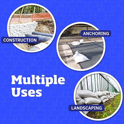 DURASACK Heavy Duty Sand Bags with Tie Strings Empty Woven Polypropylene Sand-Bags for Flood Control with 1600 Hours of UV Protection, 50 lbs Capacity, 14x26 inches, White, 6000 Count - color: White, size: 6000 Sandbags