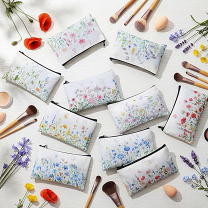 Reginary 20 Pcs Makeup Bags Gifts for Women Canvas Cosmetic Bags with Zipper Bulk Gift for Women Travel Purse Organizer Pouch Accessory, Toiletry Large Capacity, 7 x 4.3 Inch(Flowers) - style: Flowers