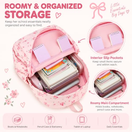 LOIDOU Girls Backpack for Kids Cute School Bookbag - color: Flower Bow, size: L-17"