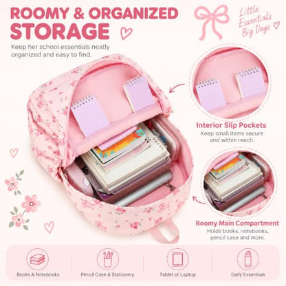LOIDOU Girls Backpack for Kids Cute School Bookbag - color: Flower Bow, size: L-17"