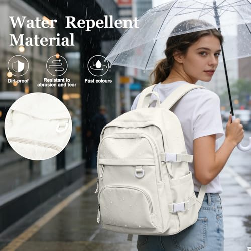 Lightweight College Backpack for Women Men Cute School Bag for Teens Girls Boys High School Backpack for Students Waterproof Casual Daypack Backpack（Beige） - color: A2-beige