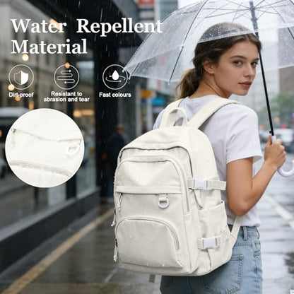 Lightweight College Backpack for Women Men Cute School Bag for Teens Girls Boys High School Backpack for Students Waterproof Casual Daypack Backpack（Beige） - color: A2-beige