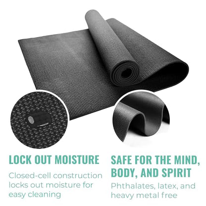 12-Pack Classic Yoga Mat With Carrying Strap, 68" x 24" Non Slip Exercise Mat, 4mm Thick Gym Mat, Bulk Non Toxic Yoga Mats for Home Workout, Schools, Classroom, and Studios - color: Black