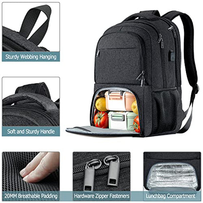 Lunch Backpack, Insulated Cooler Lunch Bag Backpack, Large School Backpacks for Teen Boys Water Resistant Back Pack Gift for Men Fit 17 Inch Laptop, - color: Black