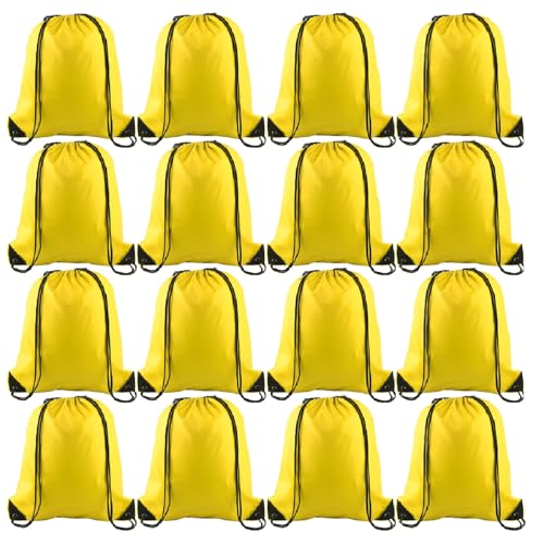KUUQA 12 Pcs Drawstring Backpack Bags Bulk Yellow Drawstring Bag Foldable Gym Bag Sports Cinch Sack String Backpack Storage Bags for Women Men Shopping Gym Travel Sports - color: Yellow