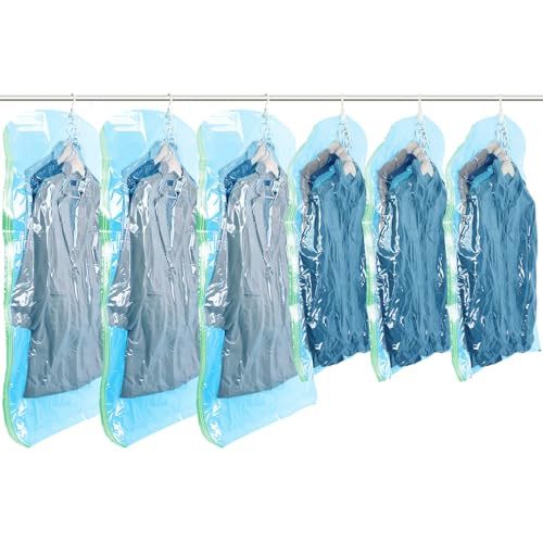 TAILI Hanging Vacuum Sealer Storage Bags Space Saver Bags for Clothing, Suits and Jackets, Closet Organizers, (3 Long, 3 Short) Blue - color: Blue, size: 6 Combo