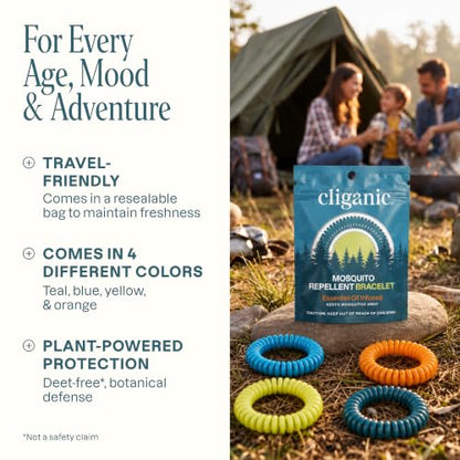 Cliganic 10 Pack Mosquito Repellent Bracelets for Adults & Kids - Natural DEET-Free Bands, Individually Wrapped - size: Pack of 10