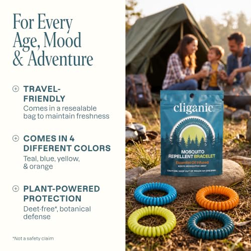 Cliganic 100 Pack Mosquito Repellent Bracelets for Adults & Kids - Natural DEET-Free Bands, Individually Wrapped - size: Pack of 100