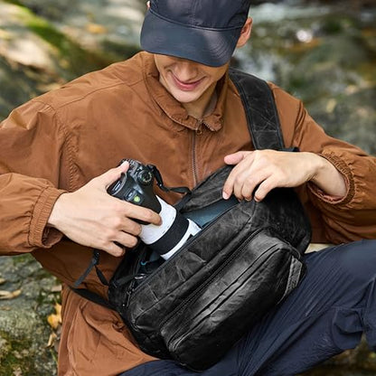 Padwa Lifestyle Black Crossbody Camera Bag - Waxed Memory Canvas Compact Camera Sling and Crossbody Bag with Fast Access,Versatile Lightweight Everyday Bag Great for Photographers Travel,Photography - color: Black