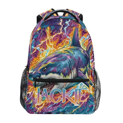 susiyo Custom Name Backpack Personalized School Bookbag Colorful Lightnbing Shark Lightweight College Back Pack Travel Camping Casual Daypack for Teens Girls Boys Women Men - color: Custom Lightnbing Shark