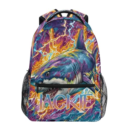 susiyo Custom Name Backpack Personalized School Bookbag Colorful Lightnbing Shark Lightweight College Back Pack Travel Camping Casual Daypack for Teens Girls Boys Women Men - color: Custom Lightnbing Shark