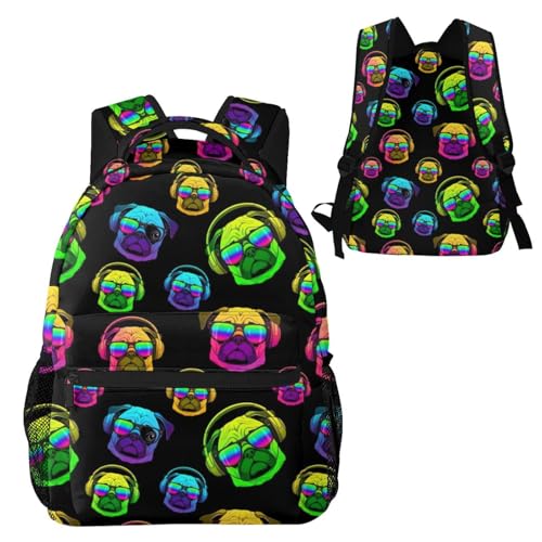 Outdoor Sports Travel Backpack Funny Dj Pug Black, Lightweight Daypack for Men Women Gym and Beach - color: Pattern (743)