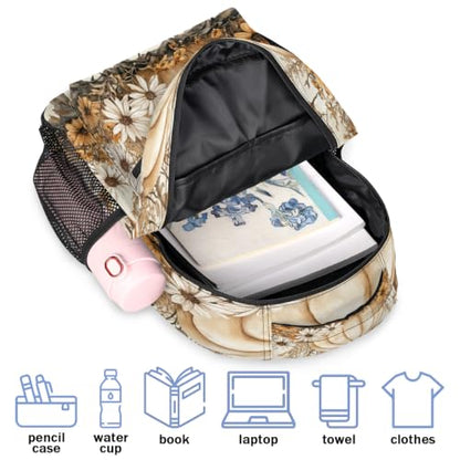 Fall Farmhouse Pumpkin Floral Womens Travel Backpack | 15.6 Inch Laptop Backpack, Lightweight Casual Daypack, Water Resistant, Cute Work Backpacks, Large Capacity - color: Multicolor3