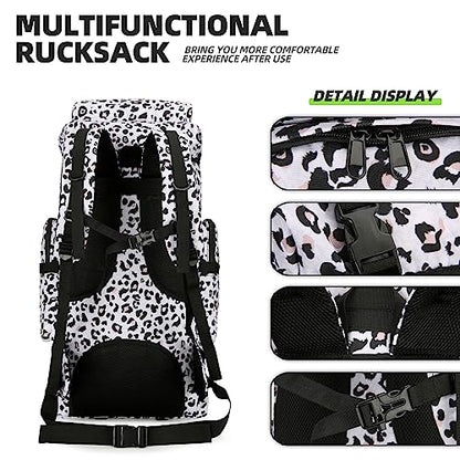 King'sGuard 70L Camping Hiking Backpack for Men Women Large Military Tactical Backpack Molle Rucksack Backpack for Outdoor - color: White Leopard