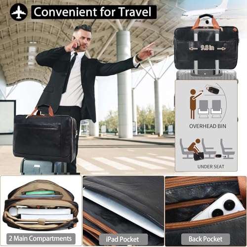 Stuery Faux Leather Messenger Bag for Men 17-17.3 Inch: Laptop Bag Briefcase Computer Handbags Shoulder Crossbody Bag with Padded Laptop Sleeve for Work College Travel, Black Brown - color: Pu Black Brown