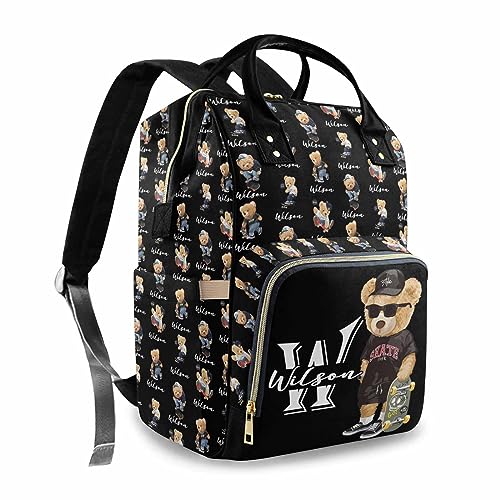 Artsadd Custom Bear Diaper Bag Backpack for Baby Boys, Personalized Name Large Nappy Nursing Orangizer Mommy Bags, Waterproof Travel Daypack for Baby Shower Gifts - color: Bear 07