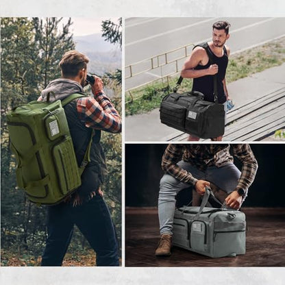 G4Free 3-in-1 Travel Duffle Bag for Men and Women, 50L Large Gym Sports Bags Tactical Military Duffle Backpack with Shoes Compartment and Wet Pocket (Green) - color: Army Green