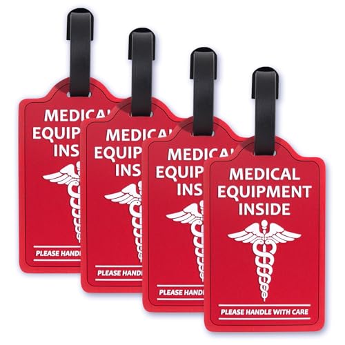 4-Pack Medical Equipment Luggage Tags with Detachable Info Card - Durable Rubber Medical ID Tags for Hospital Devices, Suitcases & Backpacks(Red) - color: Red, size: 4-PCS