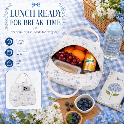 Bluboon School Backpack Set Girls Womens Laptop Bookbag Casual Daypack Fits 15 inch Laptop with Lunch Tote Bag and Pencil Bag - color: Blue Floral 263