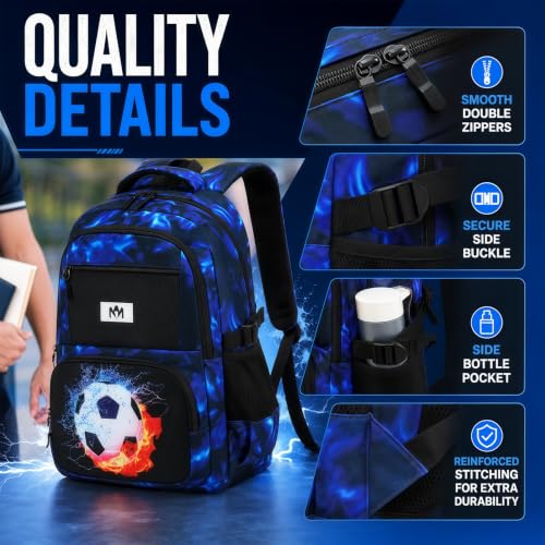 Bluboon Kids Backpack Boys Camo Bookbag Teens Elementary School Bag Daypack Travel Back Pack Middle school (Blue-Black Football) - color: Blue-black Football