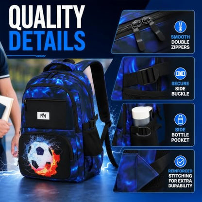 Bluboon Kids Backpack Boys Camo Bookbag Teens Elementary School Bag Daypack Travel Back Pack Middle school (Blue-Black Football) - color: Blue-black Football