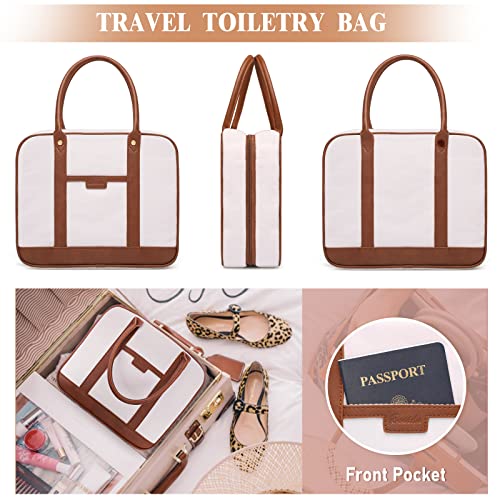 Bosidu Hanging Travel Toiletry Bag,Large Capacity Cosmetic Travel Toiletry Organizer for Women with 4 Compartments & 1 Sturdy Hook,Perfect for Travel/Daily Use/Christmas - color: P-Beige