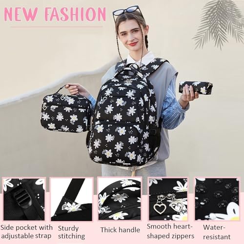 3Pcs Flower Daisy Backpack for Girls with Lunch Box Kids School Bag - color: 01 Purple 1