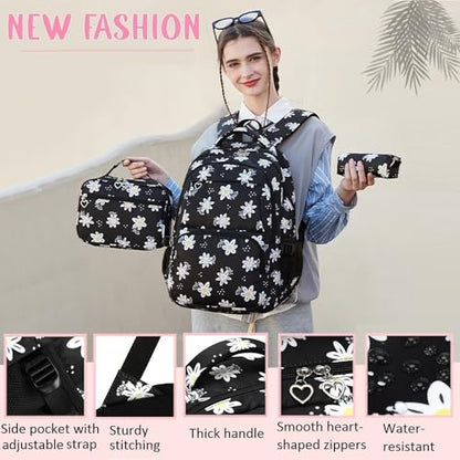 3Pcs Flower Daisy Backpack for Girls with Lunch Box Kids School Bag - color: 01 Purple 1