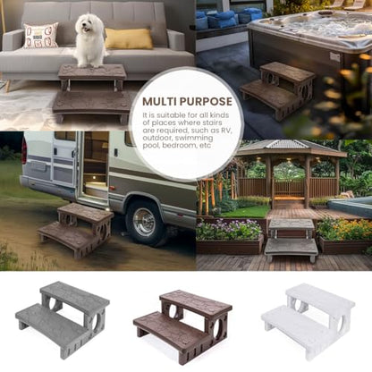 XtremepowerUS 2 Step Multi Purpose Spa Hot Tub Pool RV Campers Deck Steps Lightweight Sided Step (Gray) - color: Gray