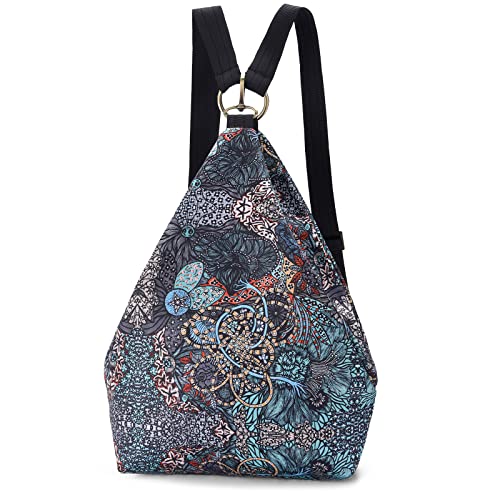 Black Butterfly Boho Small Backpack for Women, Hiking Lightweight Daypack - color: Blue Grey