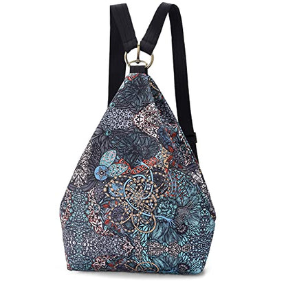 Black Butterfly Boho Small Backpack for Women, Hiking Lightweight Daypack - color: Blue Grey