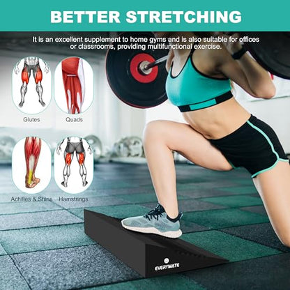 EVERYMATE Squat Wedge, Extra Large Squat Wedge Block, Squat Wedges Weightlifting, Calf Stretching, Slant Board for Squats, Heel Elevated Squat Wedge, Knees Over Toes Squats, Calf Wedge Stretching Block - size: 20 degrees