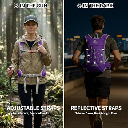 Hydration Backpack with 2L Water Bladder - 20L Water Backpack for Hiking, Cycling, Running, Biking, Lightweight Hiking Pack Bag for Women & Men with Trekking Pole Holders - color: purple with 2L water bladder