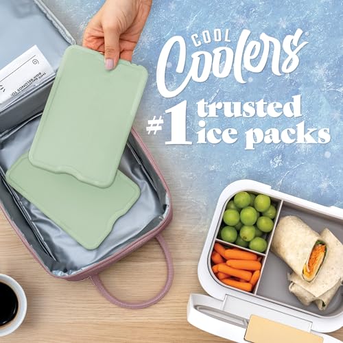 Cool Coolers by Fit & Fresh 4 Pack XL Slim Ice Packs, Quick Freeze Space Saving Reusable Ice Packs for Lunch Boxes or Coolers - color: Sage (4 Pack)