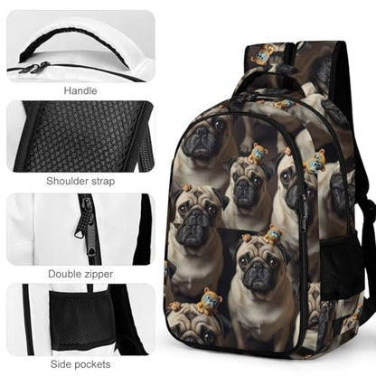 Large Capacity Laptop Backpack Cute Pug, Sturdy Water Resistant College Bookbag with Water Bottle Pockets for Business Travel Gifts - color: Pattern (345)