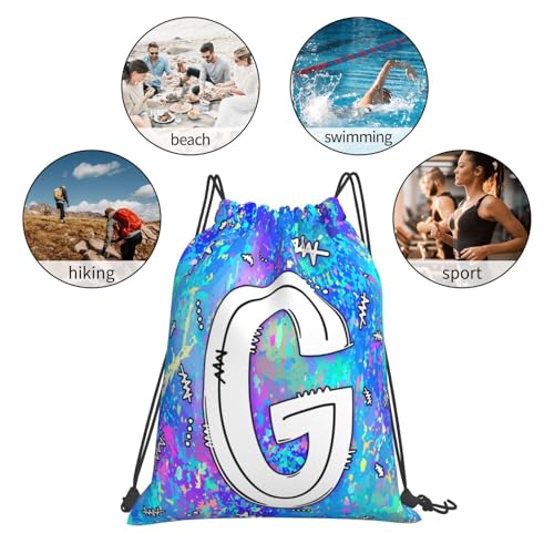 Drawstring Backpack Bag Sport Gym Sackpack Initial Blue Draw String Cinch Bags Bulk String Backpack Storage Bag for Women Men Letters G - color: Letters G