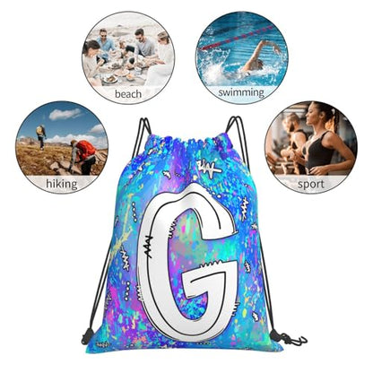 Drawstring Backpack Bag Sport Gym Sackpack Initial Blue Draw String Cinch Bags Bulk String Backpack Storage Bag for Women Men Letters G - color: Letters G