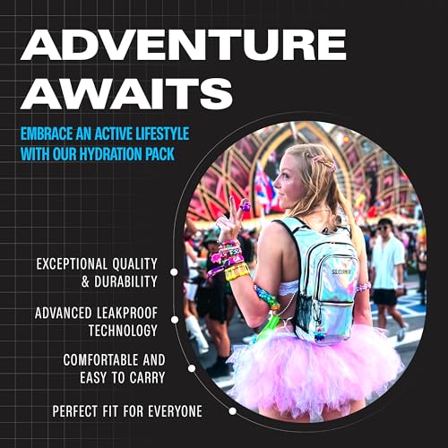 Sojourner Hydration Pack, Hydration Backpack - Water Backpack with 2l Hydration Bladder, Festival Essential - Rave Hydration Pack Hydropack Hydro for Hiking, Running, Biking, Festival Gear - color: Holographic - Silver