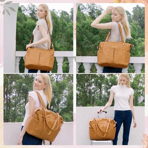 MOMINSIDE Diaper Bag Tote, Leather Diaper Bag Backpack with 13 Pockets for Mom Dad, Convertible Baby Bag for Boys Girls, Hospital Bag Baby Registry, Changing Pad, Large 4 Insulated Pockets (Biscuit) - color: Biscuit