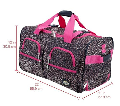 Rockland Rolling Duffel Bag, Black, 22" - color: Pink Leopard, size: 22"