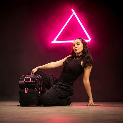 WOLFpak 25L Athletic Gym Backpack (Black Neon Pink) Durable 1000D Waterproof Oxford Material with MOLLE Webbing, Laptop Pocket & Dual Cup Holders - color: Pink Neon