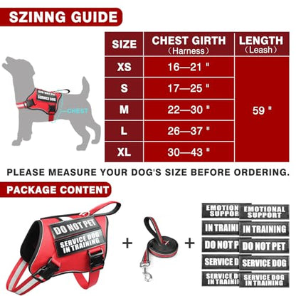 Service Dog Vest Harness and Leash Set+10 Patches,No Pull&Adjustable Reflective Dog Harness with Soft Padded Handle for Training/Everyday,Fit Small/Medium/Large/Extra-Large Dogs(Red L) - color: Red, size: Large