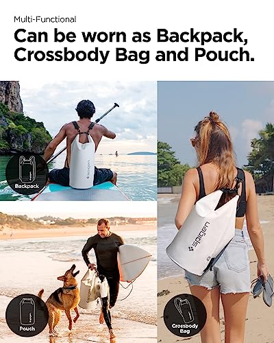 Spigen for Waterproof Backpack IPX6, 35L Roll Top Travel Rucksack Fits up to 16 Inch Laptop, Multi-Compartment Bag Ventilated Back, Chest Strap Hiking, Camping, Swimming, Canoeing, Fishing - color: Snow White, Clear